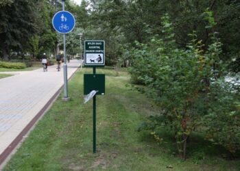 Druskininkų parkuose įrengtos dėžutės su maišeliais šunų ekskrementams surinkti