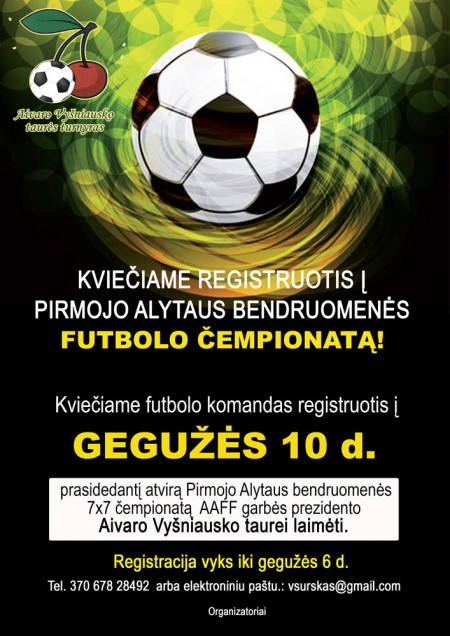 Kviečiame registruotis į Pirmojo Alytaus bendruomenės futbolo čempionatą